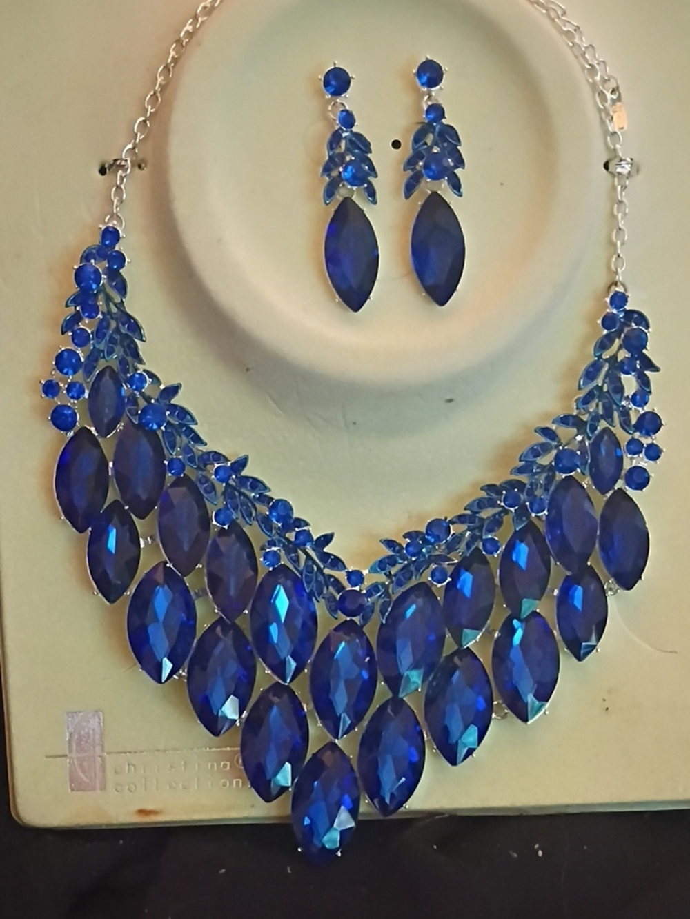 Royal Blue Faceted Statement Necklace and Earring Set